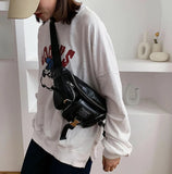 PU Leather Waist Bag Chain Fanny Pack Women Belly Band Belt Bag