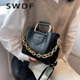 Stone Pattern Leather Crossbody Bucket Thick Chain Bags for Women