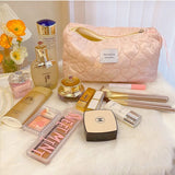 Quilted Cosmetic Bag Pink Makeup Organizer Large Zipper Beauty Pouch