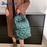 Quilted Cotton-Padded Backpack Nylon Rhombic Lattice Ladies Knapsack