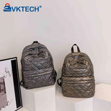 Quilted Cotton-Padded Backpack Nylon Rhombic Lattice Ladies Knapsack