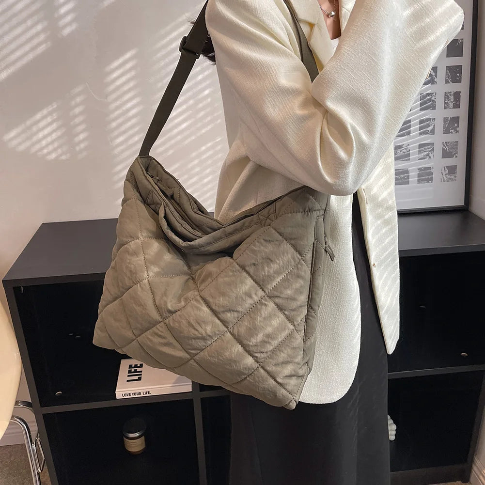Quilted Crossbody Bag Cotton Women Shoulder Messenger Bag Large Capacity