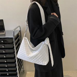 Quilted Crossbody Bag Cotton Handbag with Chains and Diamonds