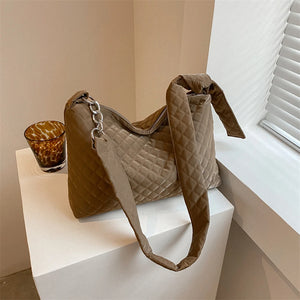 Quilted Crossbody Bag Cotton Handbag with Chains and Diamonds