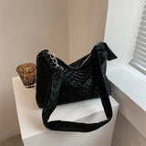 Quilted Crossbody Bag Cotton Handbag with Chains and Diamonds