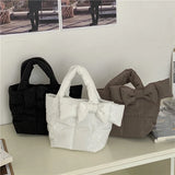 Quilted Women Stuffed Cotton Shoulder Bag Bowknot Decoration Ladies Crossbody Ba