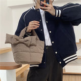 Quilted Women Stuffed Cotton Shoulder Bag Bowknot Decoration Ladies Crossbody Ba