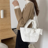 Quilted Women Stuffed Cotton Shoulder Bag Bowknot Decoration Ladies Crossbody Ba