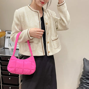 Quilted Female Tote Casual Check Cotton-Padded Bag Winter