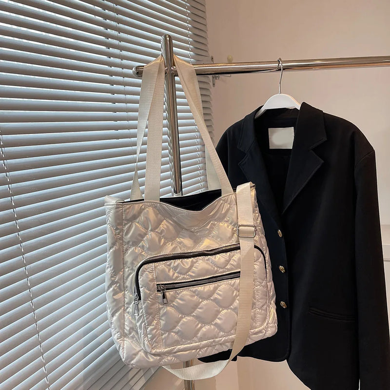 Quilted Ladies Crossbody Bag Nylon Winter Female Tote Waterproof
