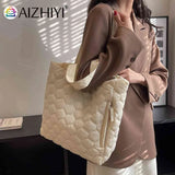 Quilted Ladies Shopper Bag Large Capacity Winter Commute Bag Cotton-Padded
