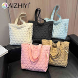 Quilted Ladies Shopper Bag Large Capacity Winter Commute Bag Cotton-Padded
