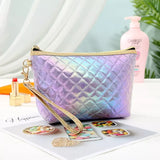 Quilted PU Cosmetic Bag Square Plaid Travel Wash Bag Ladies Cosmetic Storage