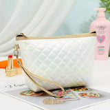 Quilted PU Cosmetic Bag Square Plaid Travel Wash Bag Ladies Cosmetic Storage