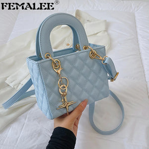Quilted PU Leather Cross Thread Handbag Women Messenger Lady Crossbody Bag