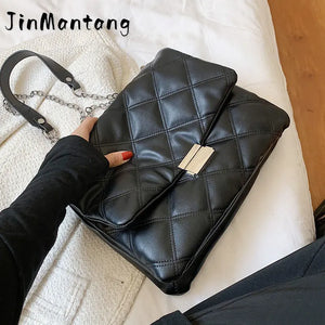 Quilted PU Leather Small Crossbody Bags for Women Winter Chain Shoulder Purses
