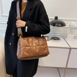 Quilted PU Leather Women Crossbody Bags Winter Lady Shoulder Messenger Bags