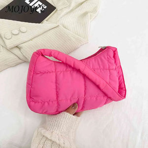 Quilted Shoulder Bag Casual Check Women Hand Bags Winter Warm Soft