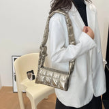 Quilted Shoulder Bag Casual Buckle Nylon Flap