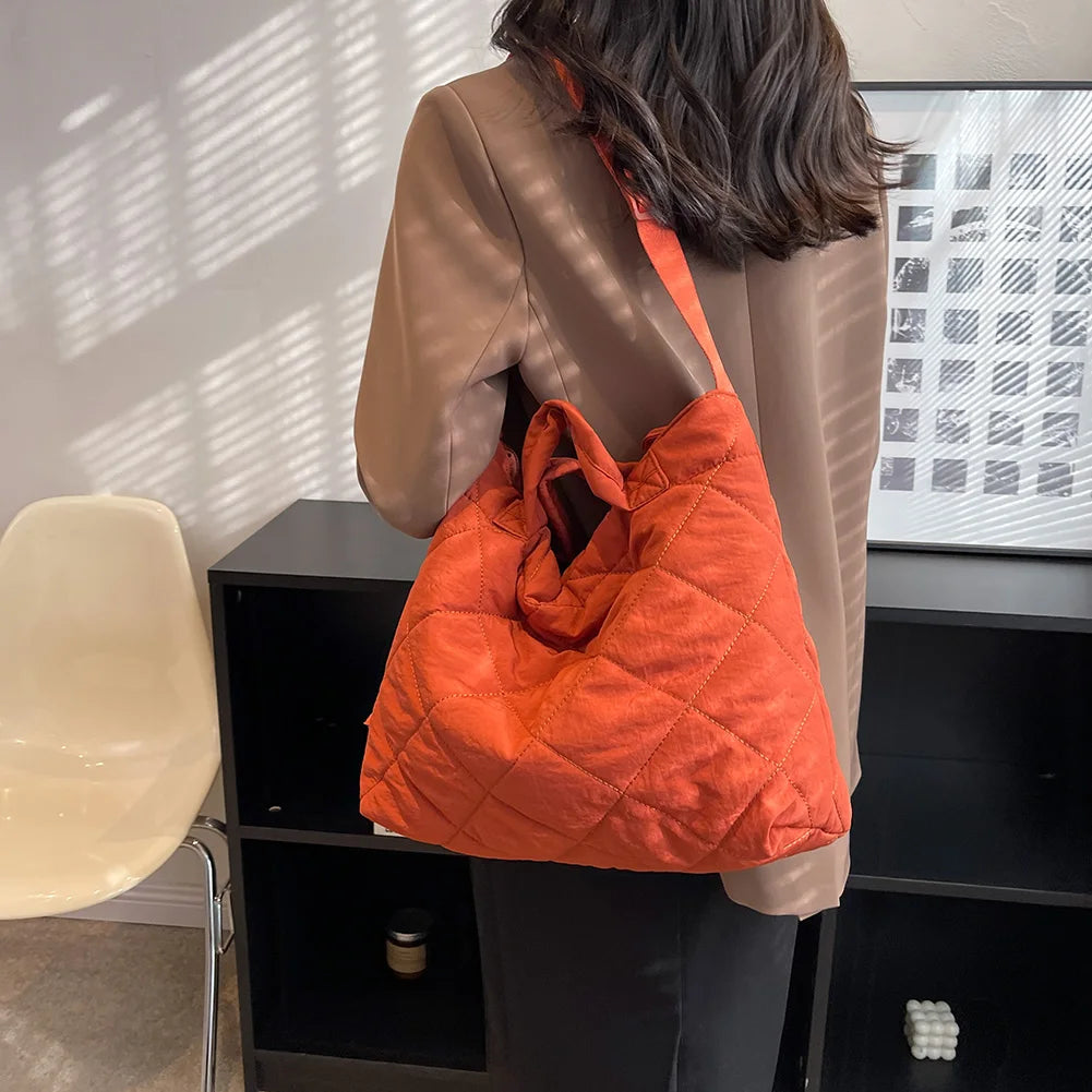 Quilted Shoulder Messenger Bag Cotton Totes Large Capacity for Work Travel