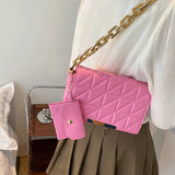 Quilted Small Square Bag Thick Chains Shoulder Messenger Bag PU Leather Lady Han