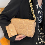 Quilted Small Square Bag Thick Chains Shoulder Messenger Bag PU Leather Lady Han