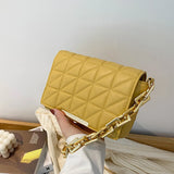 Quilted Small Square Bag Thick Chains Shoulder Messenger Bag PU Leather Lady Han