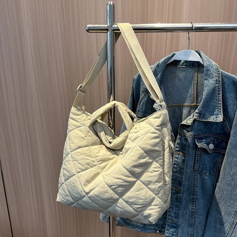 Quilted Top-handle Bag Cotton Messenger Large Capacity