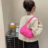 Quilted Underarm Bag Casual Check Ladies Handbags Winter Soft Warm
