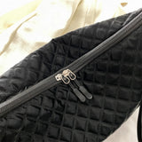 Quilted Women Crossbody Bag Nylon Winter Messenger Bag - Black