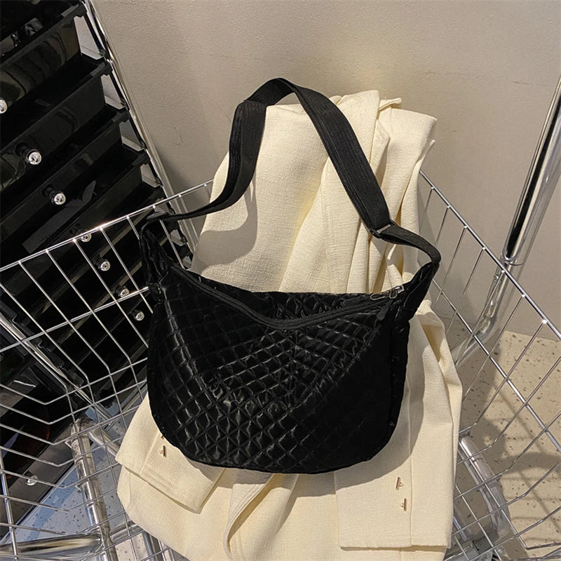 Quilted Women Crossbody Bag Autumn Winter Messenger Bag Nylon Casual Portable