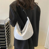 Quilted Women Crossbody Bag Nylon Winter Messenger Bag - Black
