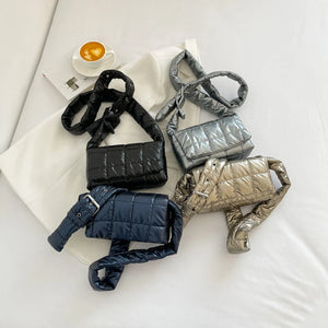 Quilted Women Messenger Bag Check Cotton-Padded Casual Flap Nylon Soft Solid