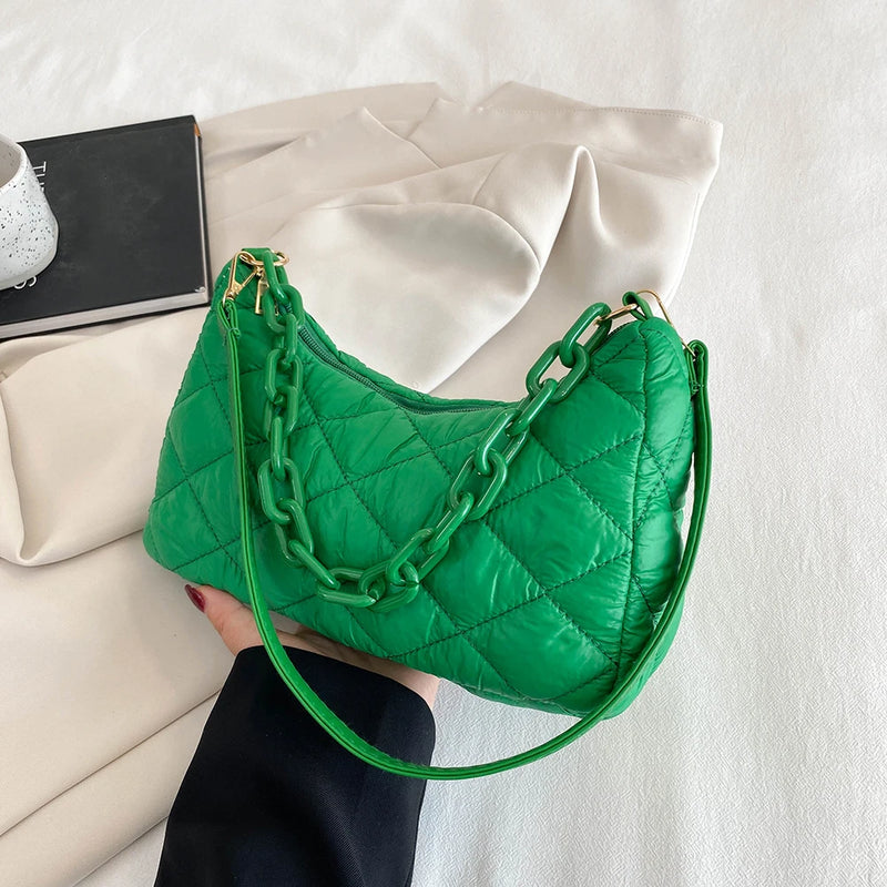Quilted Women Shoulder Bags Crescent Chain Underarm Shoulder Bags