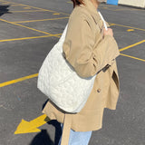 Quilted Women Tote Handbag Large Capacity Pleated Bubble Top-handle Bag Cotton P