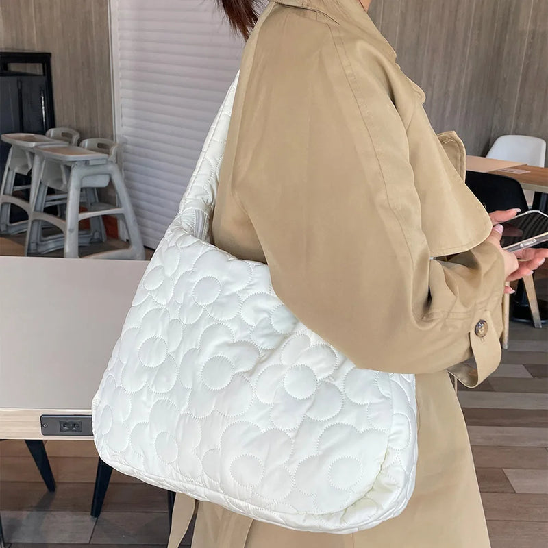 Quilted Women Tote Handbag Large Capacity Bubble Top-handle Bag