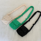 Quilting Nylon Padded Women's Crossbody Bag Plaid Embroidery Mini Phone Bag