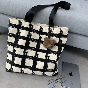 Women's Shoulder Bag Check Zipper Shopper Bag