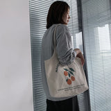 Canvas Women's Shoulder Bag Large Capacity Fruit Print Handbag