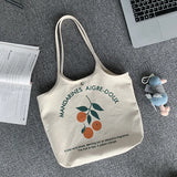 Canvas Women's Shoulder Bag Large Capacity Fruit Print Handbag