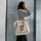 Canvas Women's Shoulder Bag Large Capacity Fruit Print Handbag