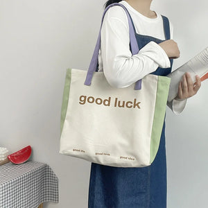Canvas Women's Shoulder Bags Large Capacity Letter Print Casual Tote Bag
