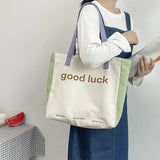 Canvas Women's Shoulder Bags Large Capacity Letter Print Casual Tote Bag