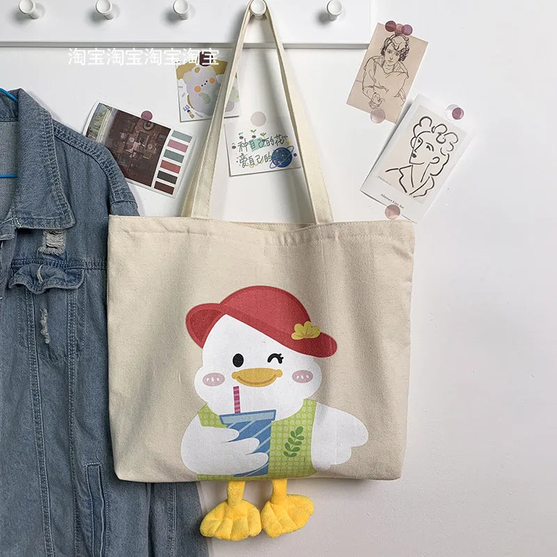Duck Canvas Women's Shoulder Bag Large Capacity Shopper Handbag