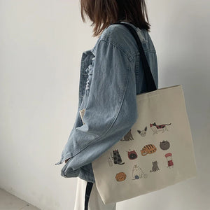 Retro Harajuku Canvas Shoulder Bag for Women
