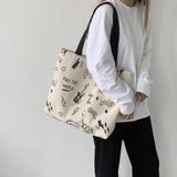 Large Capacity Canvas Women's Shoulder Bag Japanese Retro Ulzzang