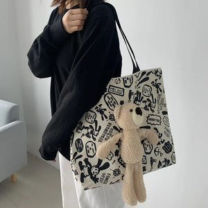 Graffiti Canvas Women's Shoulder Tote Bag Shopping Bags