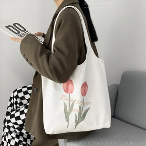 Tulip Canvas Women's Shoulder Bag Large Capacity Students Class Bag