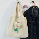 Women's Shoulder Bag Fresh Flowers Art Red Canvas Shopping Bag