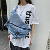 Retro Washed Denim Shoulder Bag Large Capacity Canvas Handbags